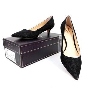 Vince Camuto Signature VI - Opry Kitten Heel Black Glitter Pumps size 9.5M
